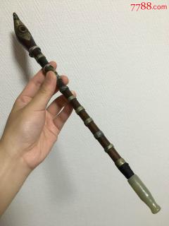 清代和田玉烟嘴黄杨锅烟袋